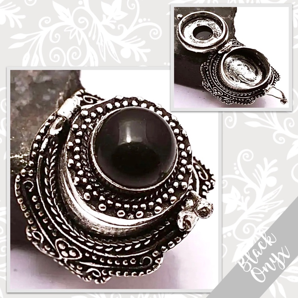Onyx Eclectic Silver Poison Ring, Size 8 (Black)
